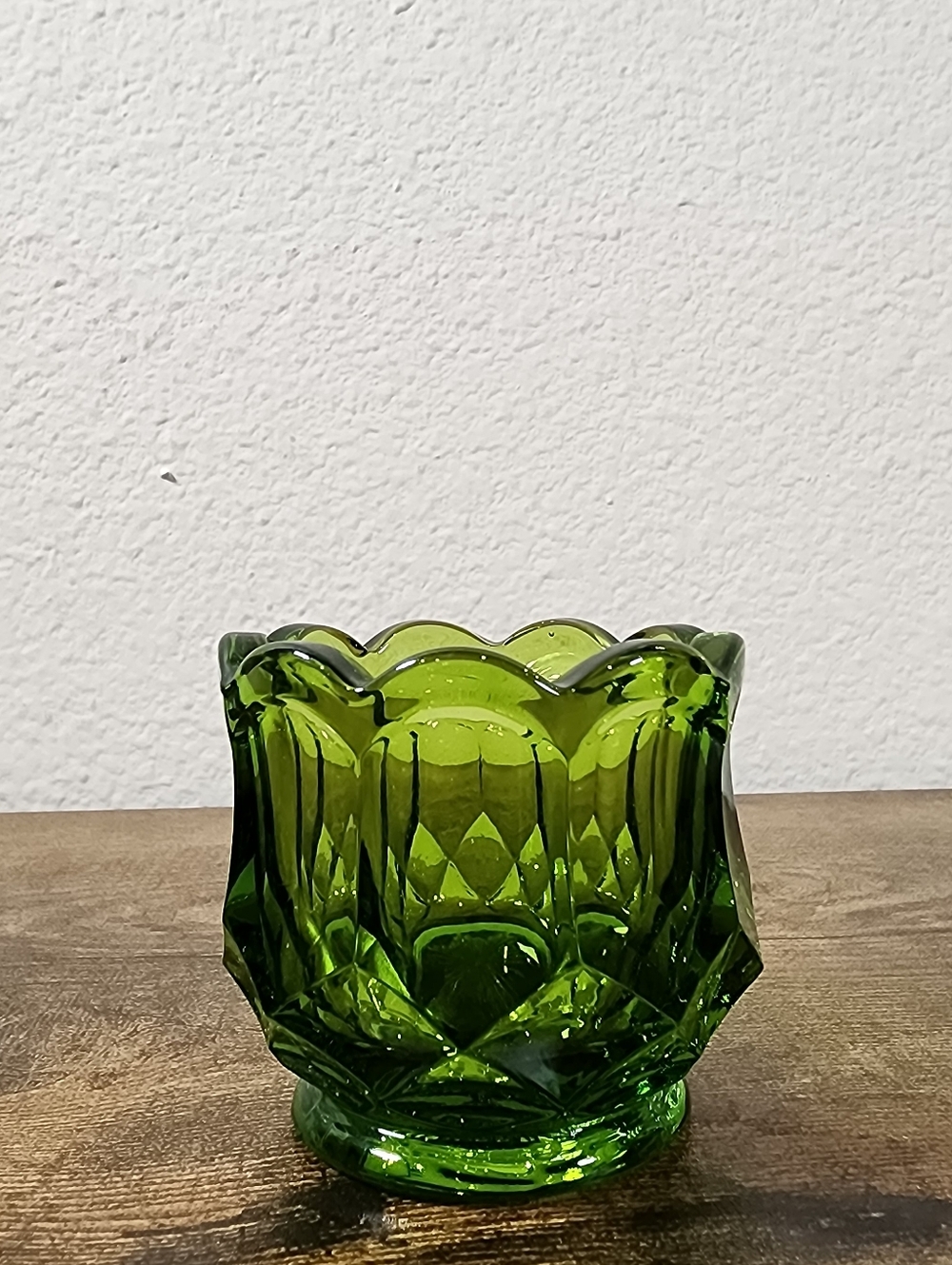 Vintage Emerald Green Glass Scalloped Toothpick/votive Candle Holder